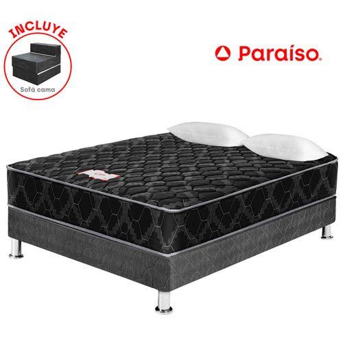 Cama Box Tarima PARAISO Consul Black 2 Plazas + Sofá Cama + 2 Almohadas + Protector