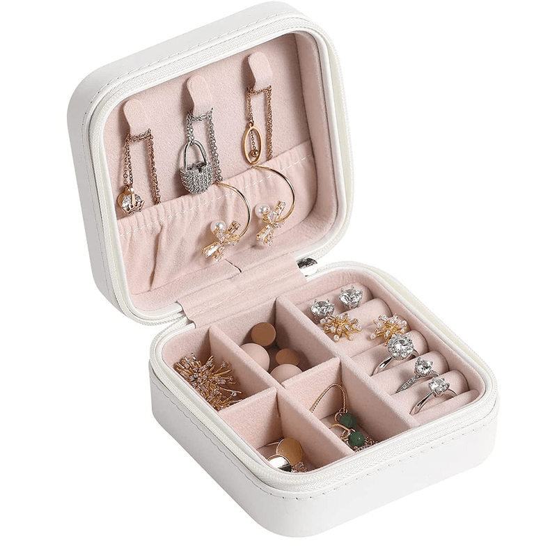 Joyero-Organizador-Estuche-De-Aretes-Anillos-Para-Viaje-Blanco