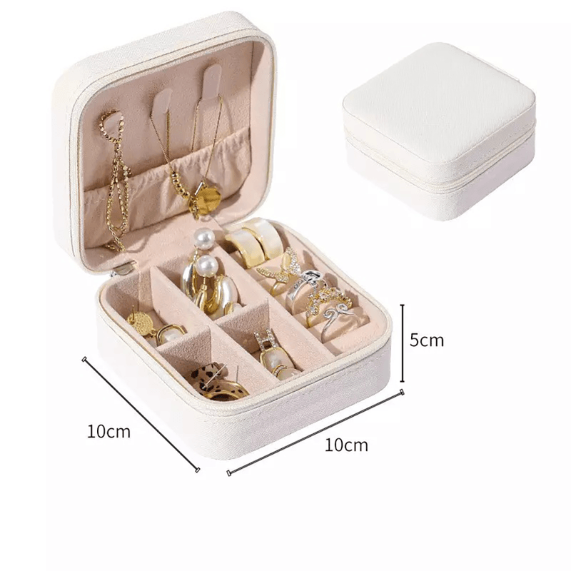 Joyero-Organizador-Estuche-De-Aretes-Anillos-Para-Viaje-Blanco