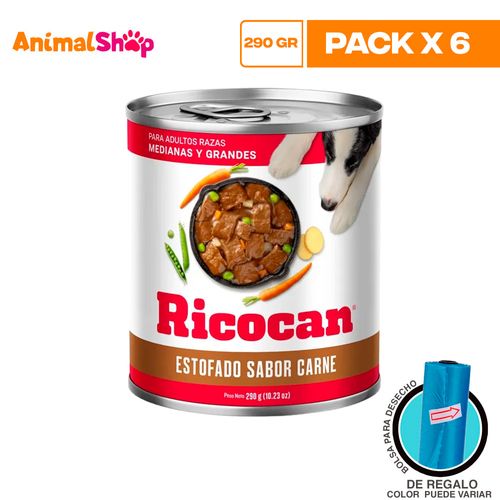 Ricocan Adulto Estofado Carne Mediana Grande Lta 290Gr X6 Un