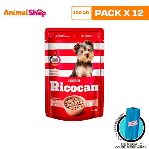 Ricocan Cachorro Trocitos Pollo Pouch 100Gr X12 Un