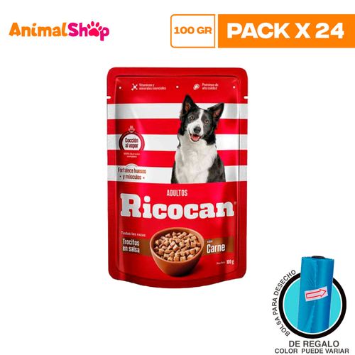 Ricocan Adulto Trocitos Carne Pouch 100Gr X24 Un