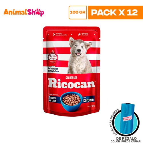 Ricocan  Cachorro Trocitos Cordero Pouch 100Gr X12 Un