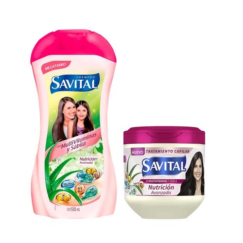 Pack SAVITAL MultiVitaminas Shampoo Frasco 510ml + Tratamiento Capilar Frasco 425ml