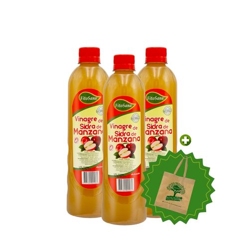 VINAGRE DE SIDRA DE MANZANA FITOSANA 550ML (03 VINAGRES + BOLSA REGALO)