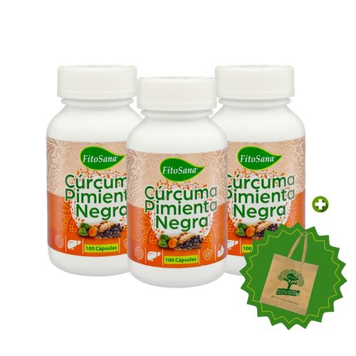 CAPSULAS DE CURCUMA CON PIMIENTA NEGRA FITOSANA 100U (03 FRASCOS + BOLSA REGALO)