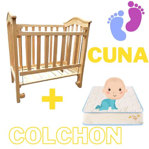 Cuna para bebe con colchon  en Madera Pino Celestial