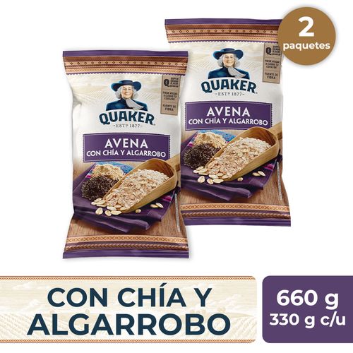 Pack Avena QUAKER con Chía y Algarrobo Bolsa 330g x2un