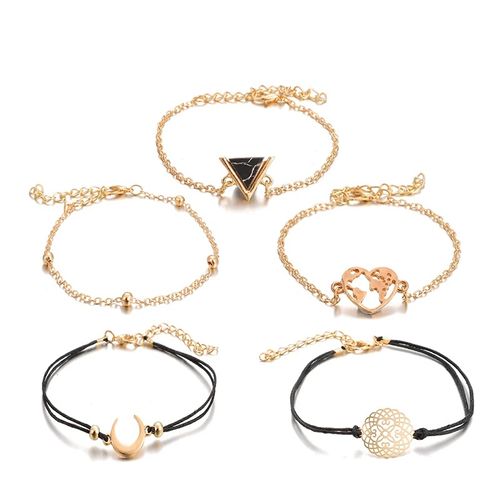 Set x 5 pulseras doradas para mujer corazón mapamundi luna