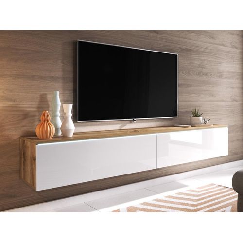 Mesa de TV clásica Flotante Odry color Blanco/Marrón 2 puertas TU MESITA