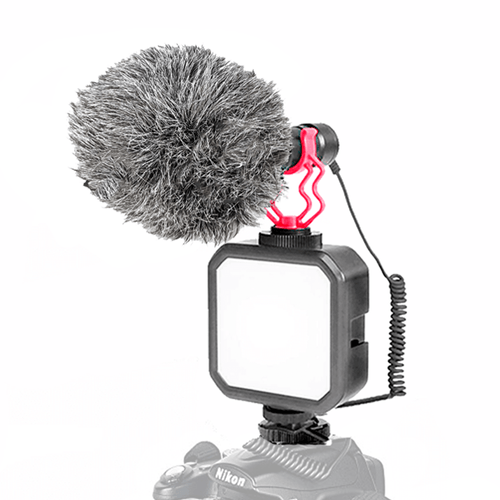Kit de Micrófono y Luz LED Recargable para Cámaras