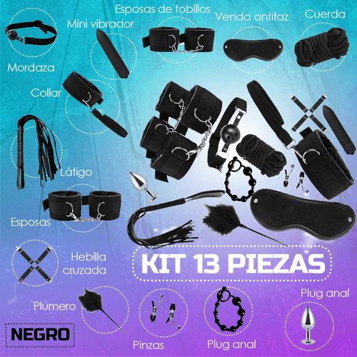 Kit Sado - Bondage Bdsm Para Parejas - 13 Piezas Sexuales - Negro