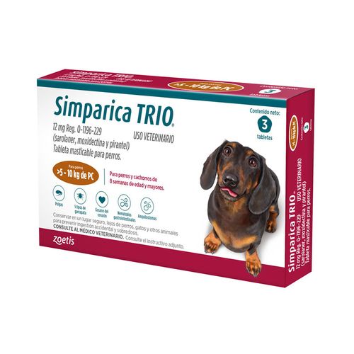 Simparica Trio Antipulgas para perros 5.1 a 10kg x 3 Tab