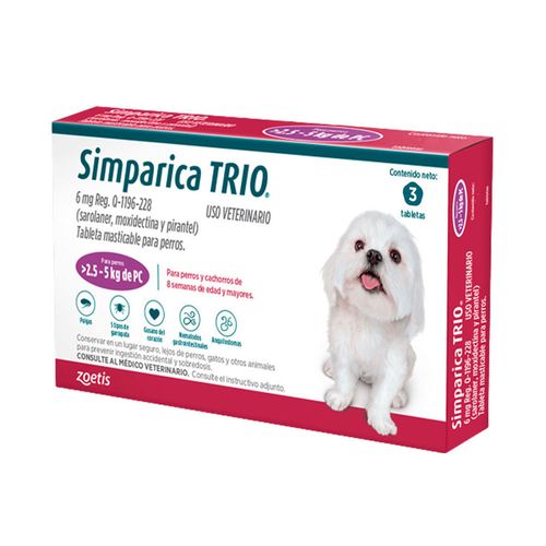 Simparica Trio Antipulgas para perros 2.6 a 5 kg x 3 Tab