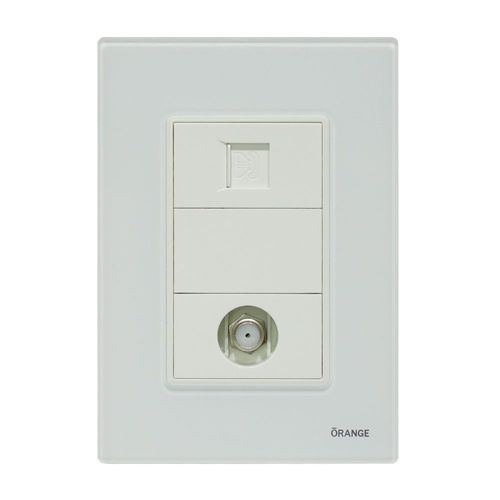 Placa Armada Orange: Toma TV Tipo F + Toma Rj-11 Telefono Vitro Blanco
