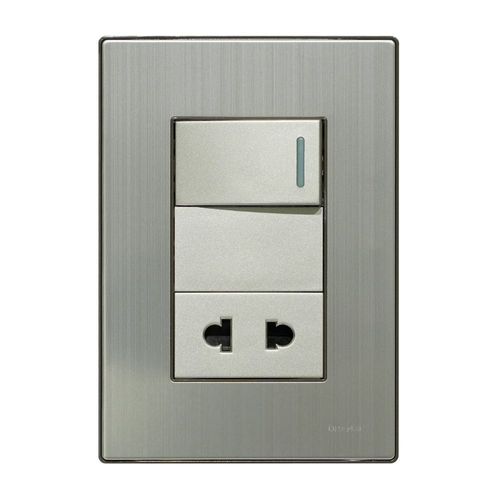 Placa Armada Orange: Interruptor + Tomacorriente Acero Inoxidable