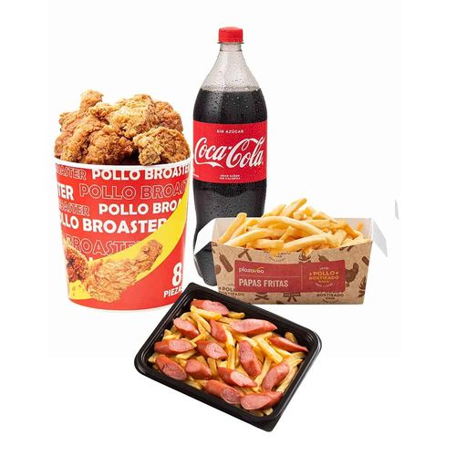 Pack Pollo Broaster 8 Piezas + Papas Fritas 400g + Gaseosa 1.5L + Salchipapa x un