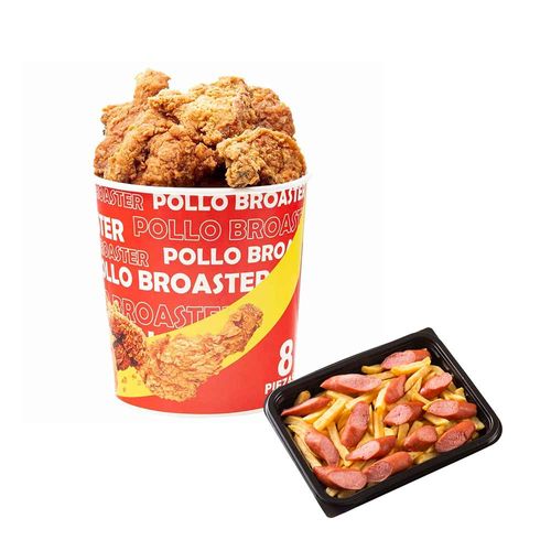 Pack Pollo Broaster 8 Piezas Pote 1un + Salchipapa x un