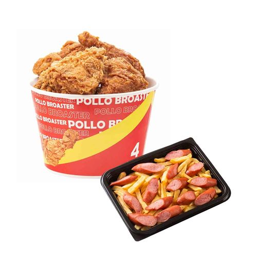 Pack Pollo Broaster 4 Piezas Pote 1un + Salchipapa x un