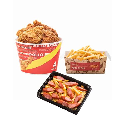 Pack Pollo Broaster 4 Piezas + Papas Fritas 200g + Salchipapa x un