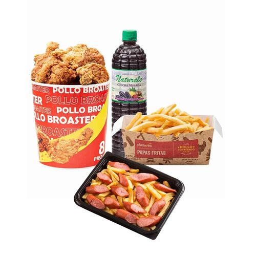 Pack Pollo Broaster 8 Piezas + Papas Fritas 400g + Chicha NATURALE 1L + Salchipapa x un