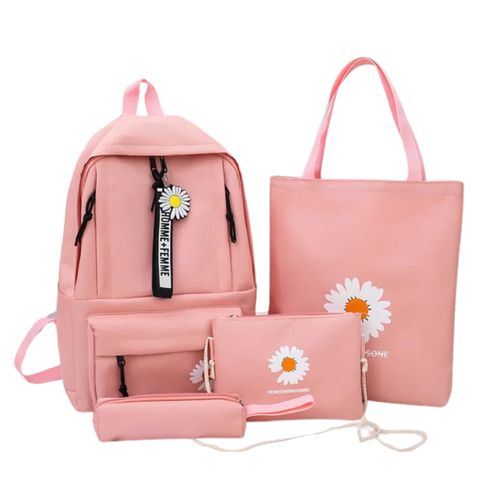 Pack 4 en 1 mochila estampada floral - Rosado