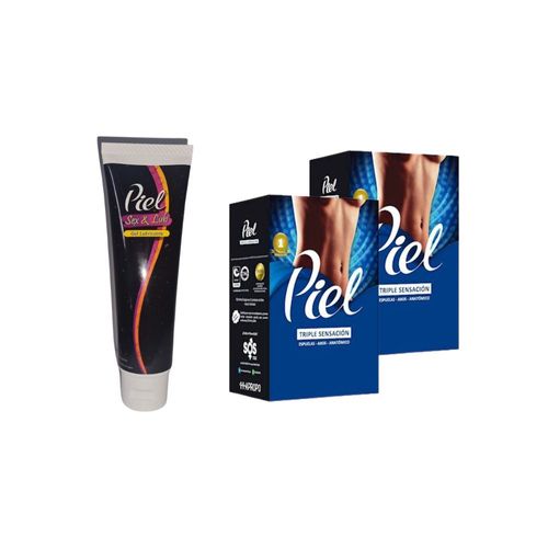 Pack x2 Piel Condon Triple Sensación DS 8x3 + GEL LUBRICANTE SEX&LUB 120 ML