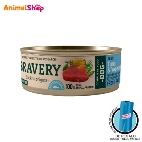 Comida De Perro Adulto Bravery Atún Y Verduras 80 Gr