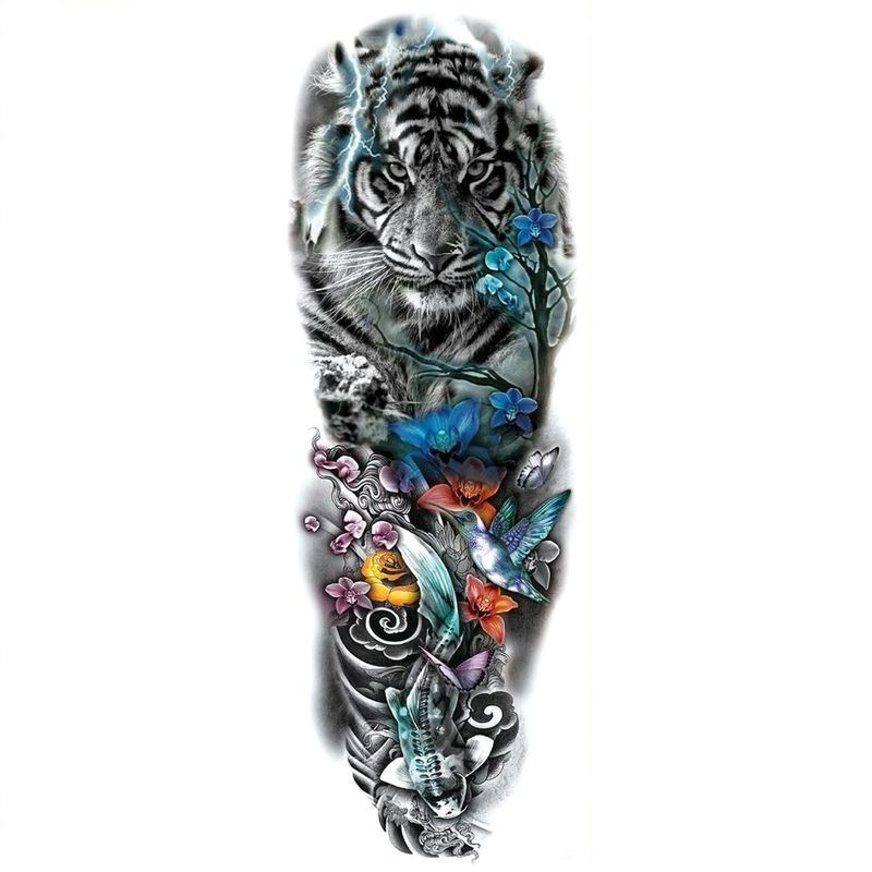 Tatuaje-manga-temporal-falso-para-brazo-o-pierna-tigre-colores-48x17cm