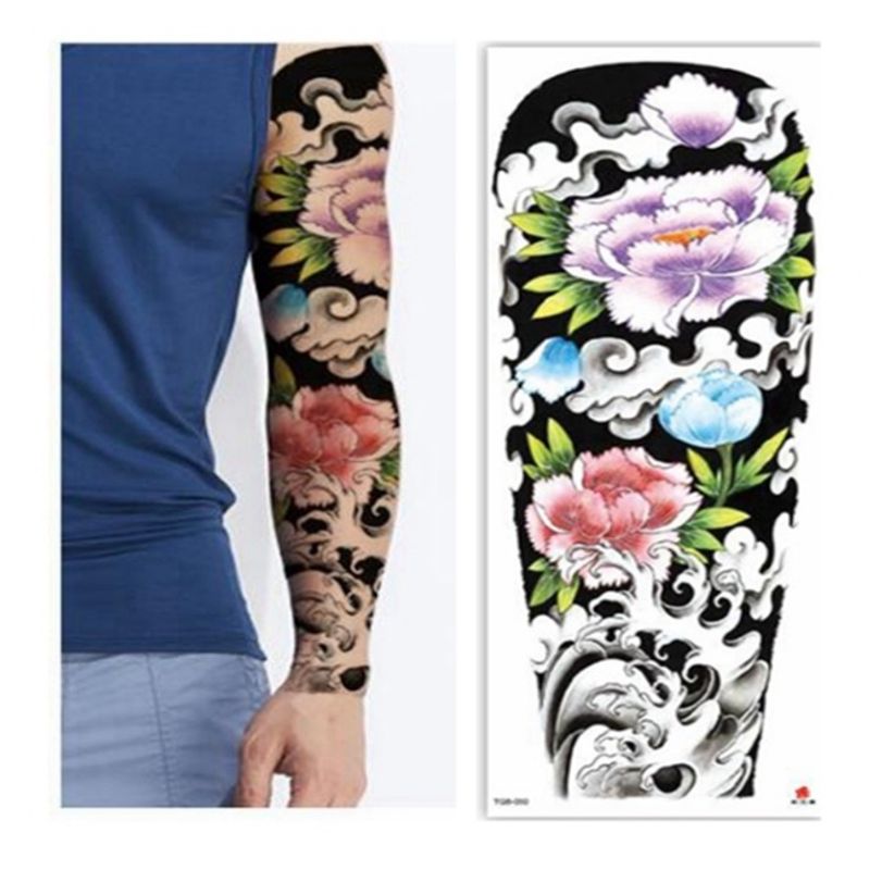Tatuaje-manga-temporal-falso-flores-de-colores-para-brazo-o-pierna-48-x-17cm-