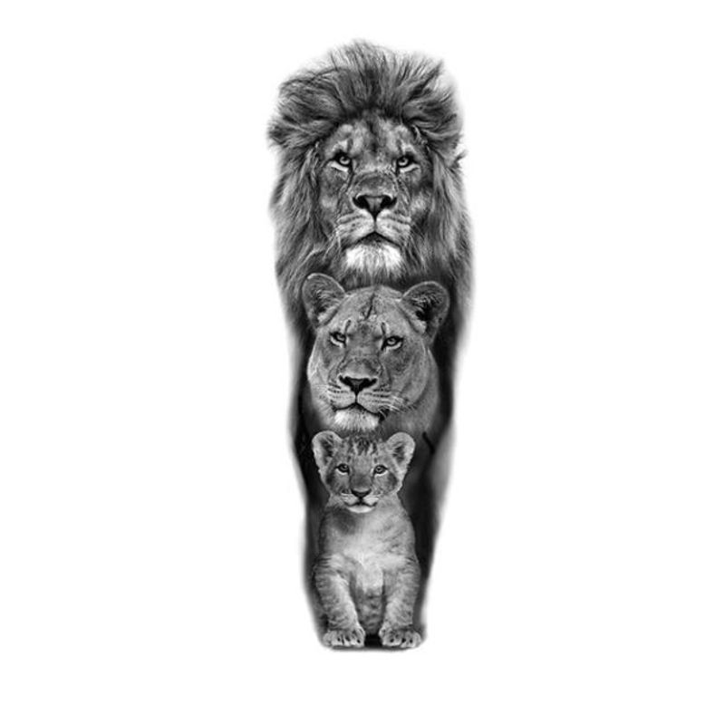 Tatuaje-manga-temporal-falso-leon-familia-para-brazo-o-pierna-48-x-17cm-