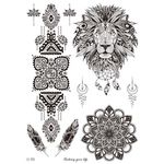 Tatuaje-temporal-falso-leon-mandala-plumas-flor-de-loto-21-x-15cm
