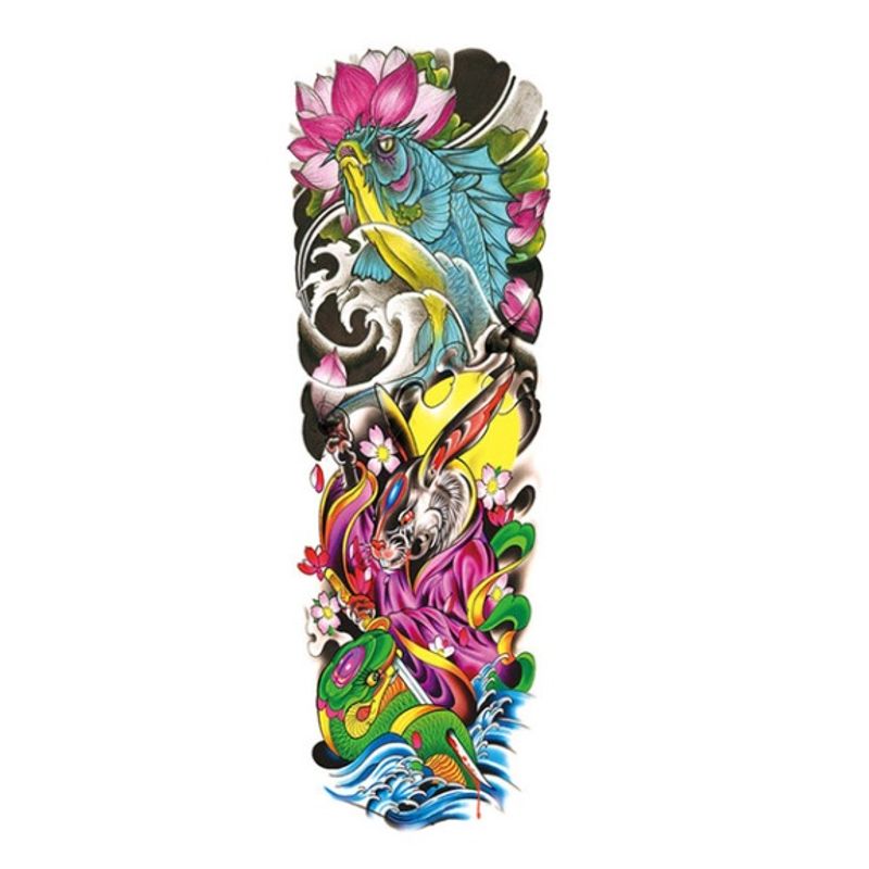 Tatuaje-manga-temporal-falso-flores-conejo-serpiente-pez-para-brazo-o-pierna-48-x-17cm-