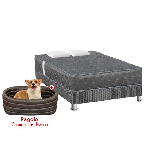 Cama Americana FORLI Acqua 2 Plazas Gris + 2 almohadas + Cama mascota