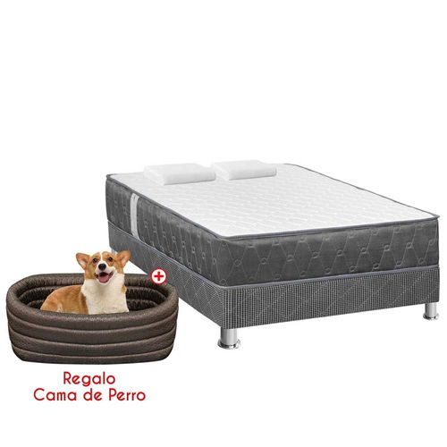 Cama Americana FORLI Acqua 2 Plazas Blanco + 2 almohadas + Cama mascota