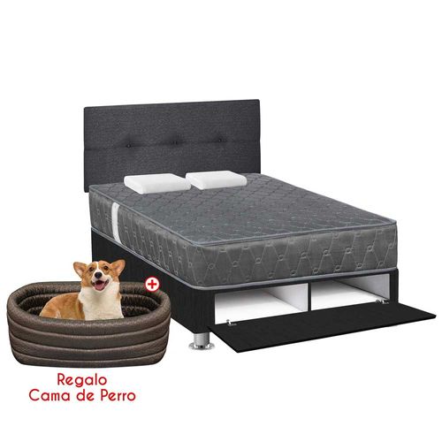 Dormitorio Sabanera FORLI Acqua 2 Plazas Gris + 2 almohadas + Cama mascota