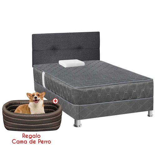 Dormitorio FORLI Acqua 1.5 Plazas Gris +  1 almohada + Cama mascota