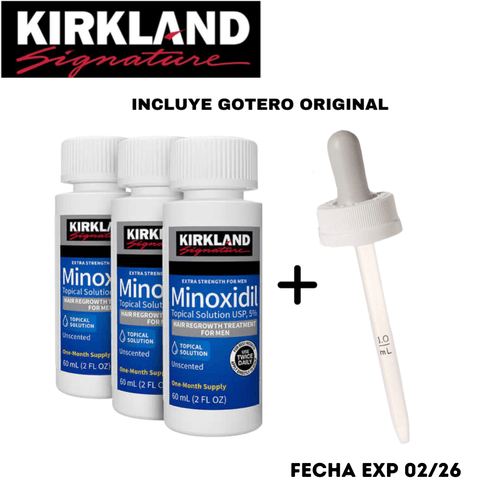 Minoxidil Kirkland 5% 3 frascos-3 meses más gotero ORIGINAL