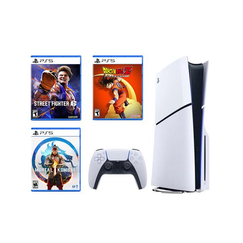 Consola Playstation 5 Slim Lectora de Discos + Mortal Kombat 1 + Street Fighter 6 + Dragon Ball Z Ka