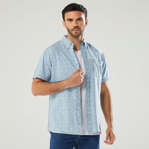 Camisa Malabar Manga Corta Denim Hombre AZUL1