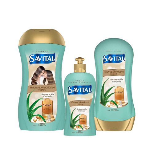 Pack SAVITAL Aminoácidos Shampoo 510ml + Acondicionador 490ml + Crema para Peinar 490ml