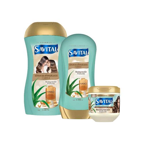 Pack SAVITAL Aminoácidos Shampoo 510ml + Acondicionador 490ml + Tratamiento Capilar 425ml