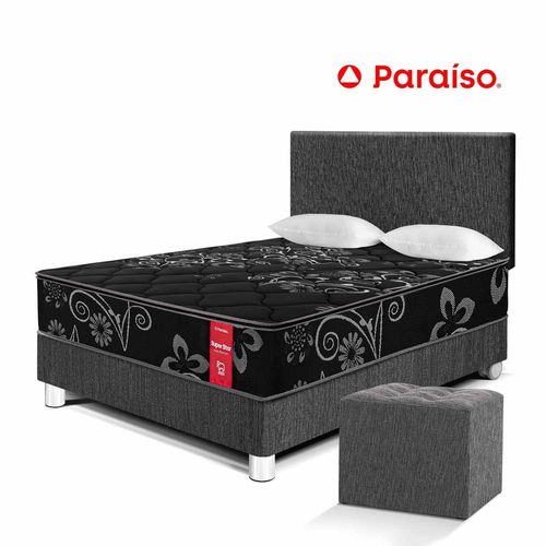 Dormitorio Super Star 2 Plazas Negro + Puff