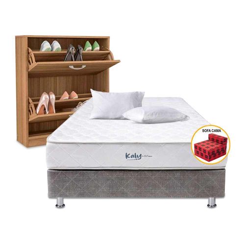 Pack Cama EL CISNE Kaly 2 Plazas (Colchon + Box Tarima) + Sofá Cama + 2 Almohadas + Zapatera VIVA HOME Fortaleza 2 cajones