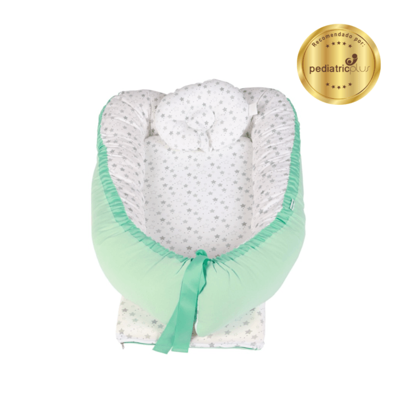 Cuna-Colecho-Grande-Verde-Estrellas-Plomas-Maternelle