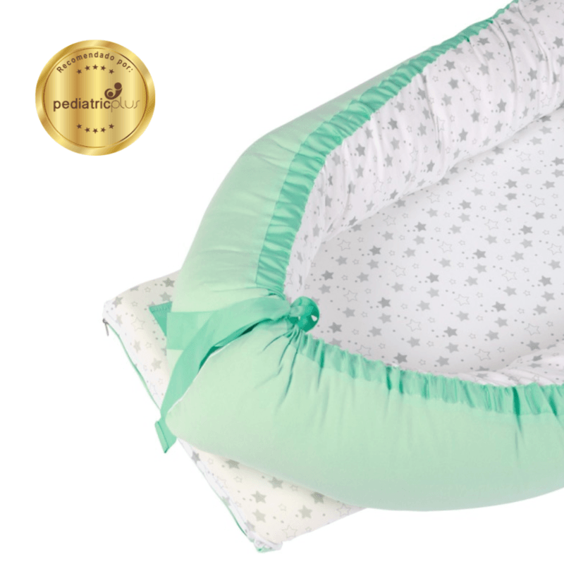 Cuna-Colecho-Grande-Verde-Estrellas-Plomas-Maternelle