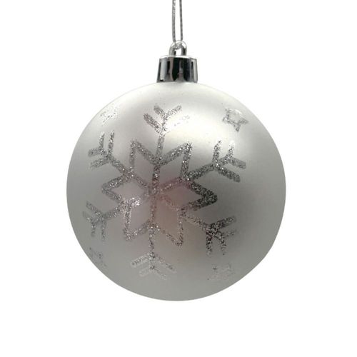 Adorno De Navidad Blanca Bola Plateada Snowflake 8Cm