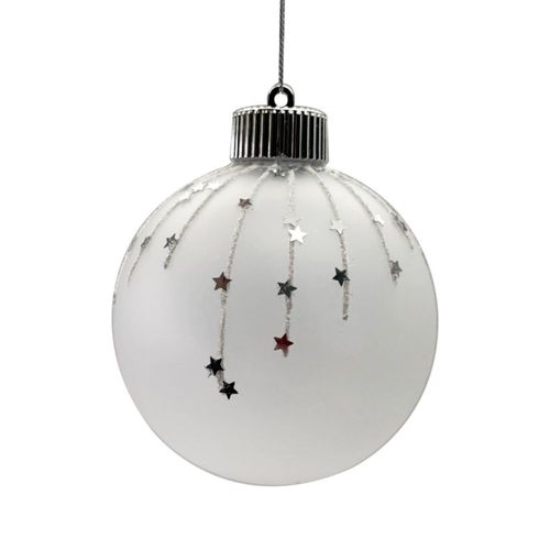 Adorno De Navidad Blanca Bola Transparente Estrellas 10Cm