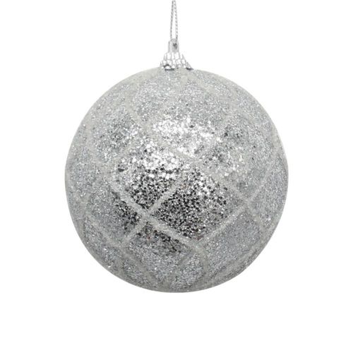 Adorno De Navidad Blanca Bola Cuerda Plateada 10Cm