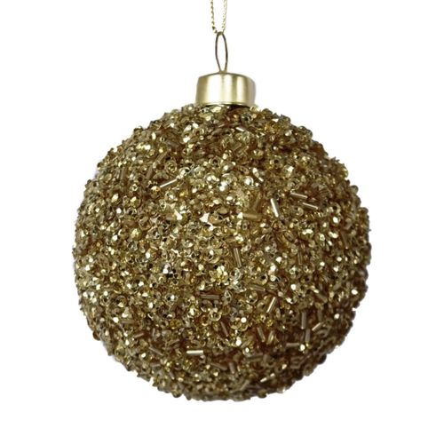 Adorno De Navidad Gold Bola Mostacillas 8Cm